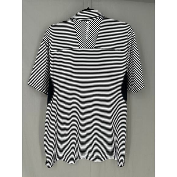 Under Armour Polo Shirt Mens Large Black White Striped Heat Gear Performance - Picture 3 of 6